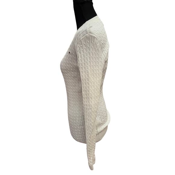 Tommy Hilfiger White Cable Knit Sweater Women’s XS Classic Logo Crewneck - Picture 4 of 8
